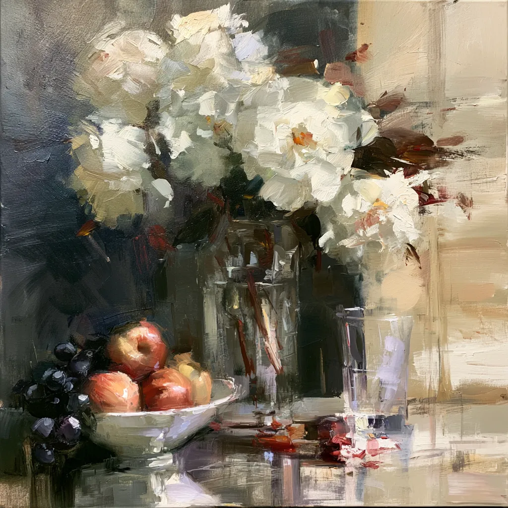 Oil painting of a glass vase